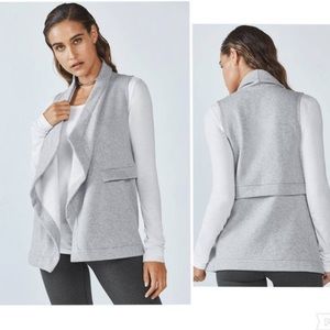 Fabletics Grey Fleece Open Vest Cardigan EUC Large